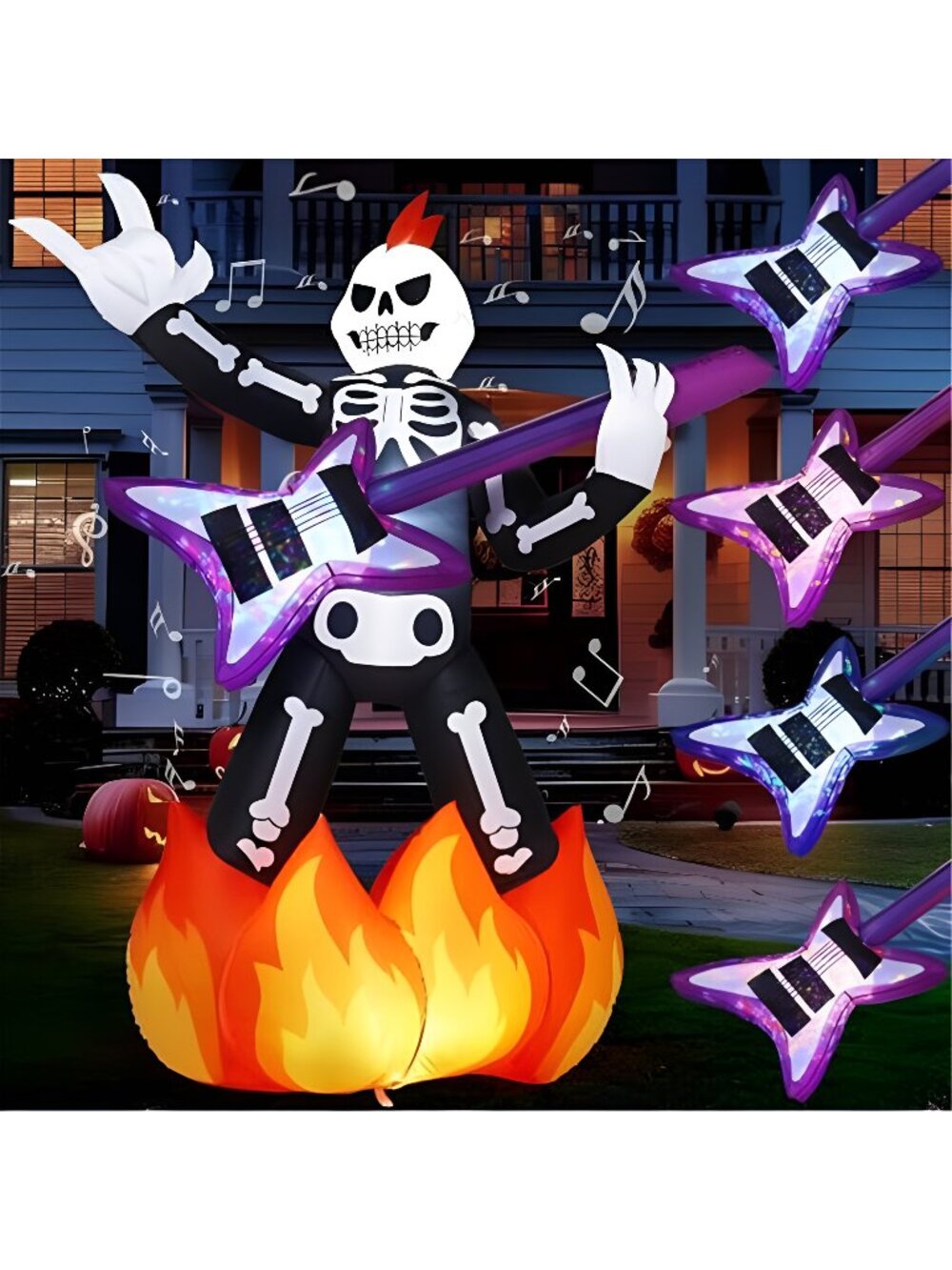 6ft Halloween Inflatable Skeleton Plays Guitar, Spooky Inflatable
